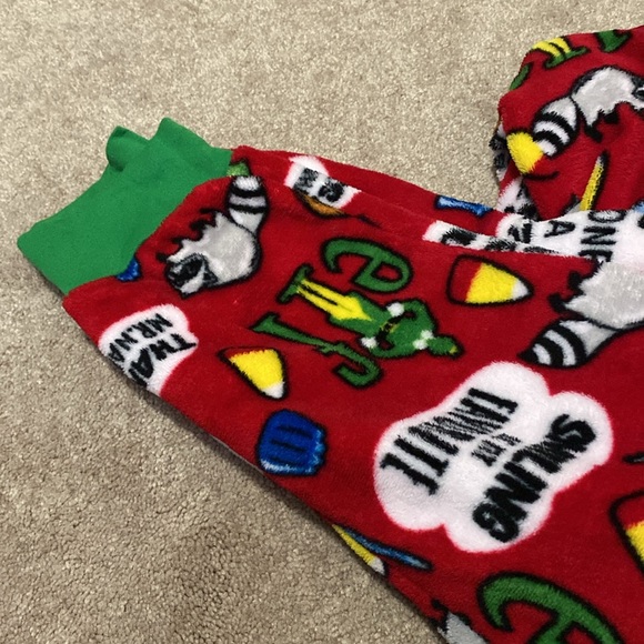 Elf Christmas Fleece Pajamas Zip Up Red Medium - Picture 5 of 7